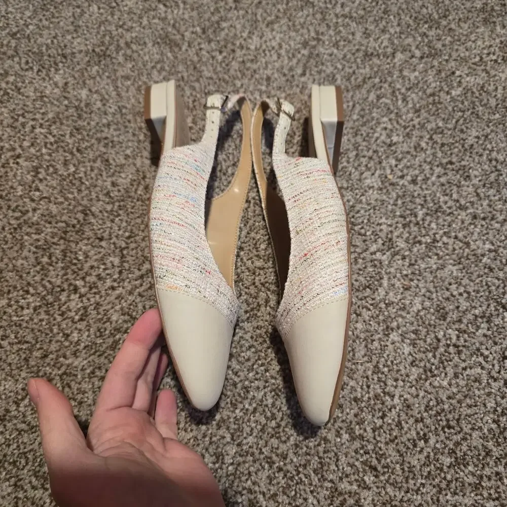 Women's J. Crew Multicolor Beige Tweed Slingbacks with Cap Toes | Size 8 - Picture 4 of 8